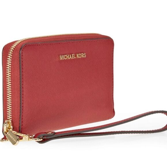 Michael Kors Jet Set Travel Large Smartphone Wristlet- Burnt Red - Picture 3 of 12